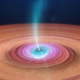 An artist’s impression of V404 Cygni rotating off-axis from the disk of material that surrounds it.